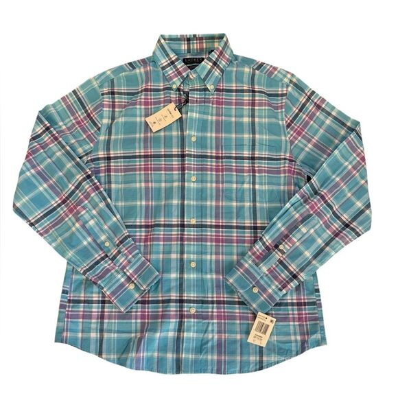 Ralph Lauren Plaid Button Down Shirt Stretch Regular Fit Men Medium NEW Blue - Picture 1 of 9